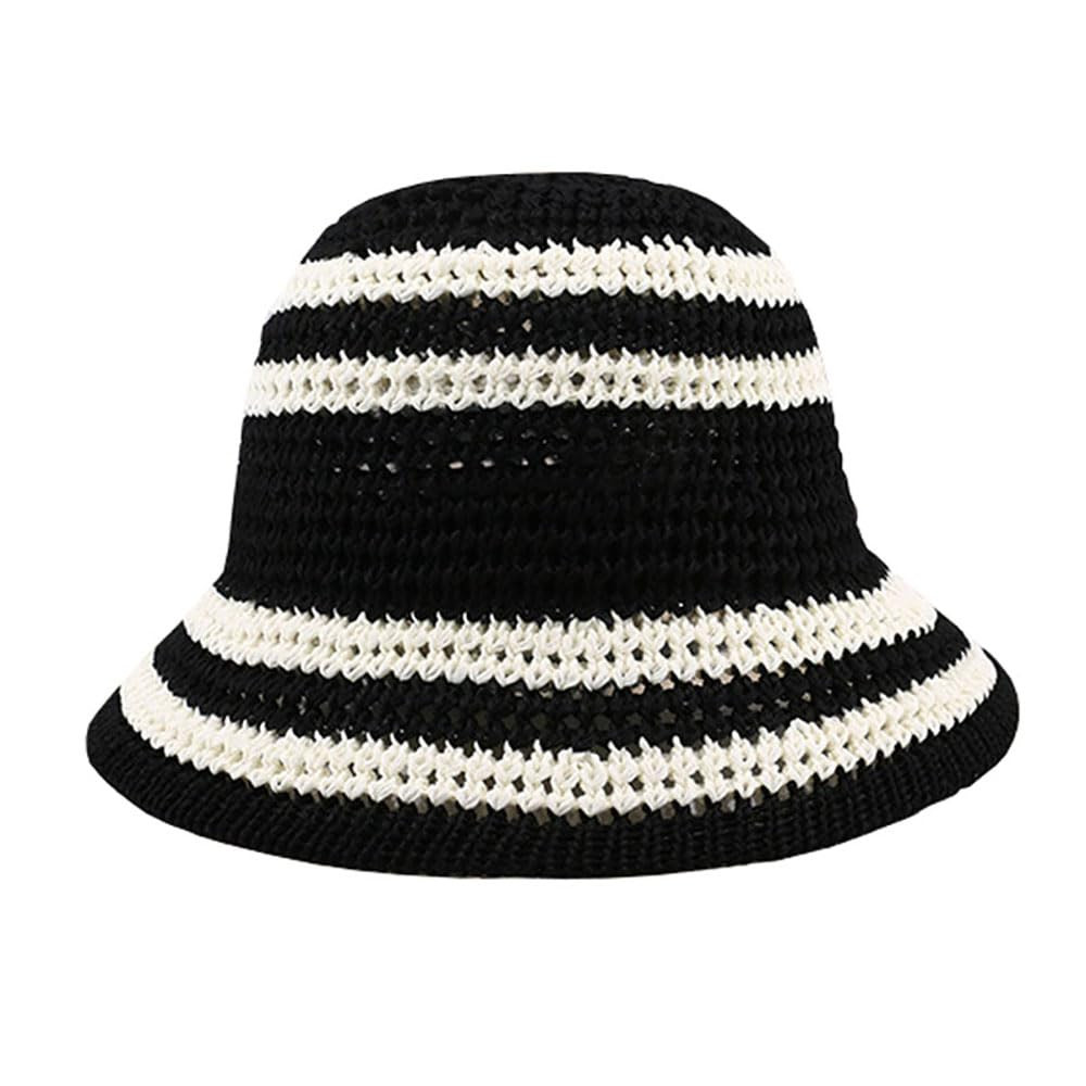 Summer Straw Sun Hat for Women Outdoor Striped Sun Protection Beach Bucket Hat | Amazon (US)