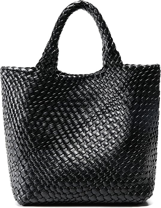 Woven Bag for Women, Vegan Leather Tote Bag Large Summer Beach Travel Handbag and Purse Retro Han... | Amazon (US)