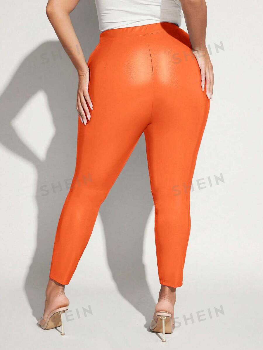 SHEIN SXY Plus Solid PU Leather Skinny Pants | SHEIN