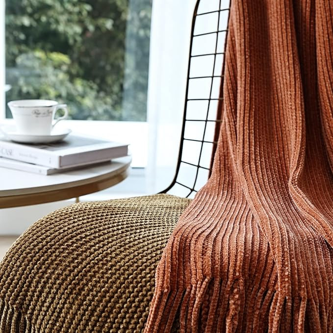CREVENT Farmhouse Rust Chenille Throw Blanket for Couch Sofa Chair Bed Home Decoration, Soft Warm... | Amazon (US)