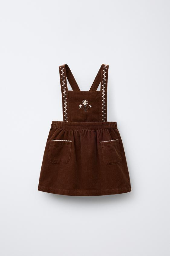 EMBROIDERED CORDUROY PINAFORE DRESS | Zara US
