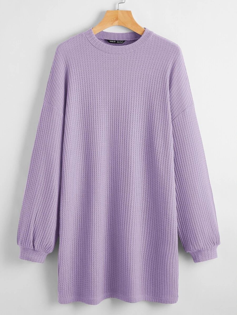 SHEIN Drop Shoulder Solid Waffle Knit Dress | SHEIN