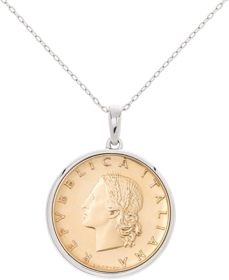 Miabella 925 Sterling Silver Italian Genuine 20-Lira Medallion Coin Pendant Necklace for Women 18 In | Amazon (US)