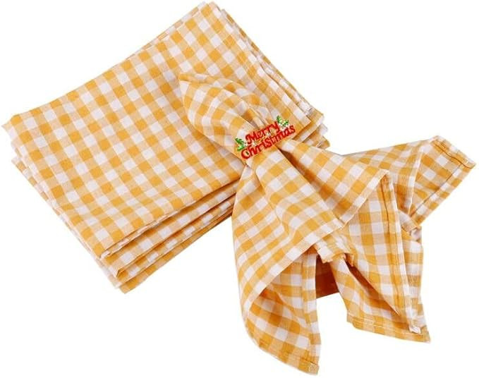 Yellow White Buffalo Plaid Cloth Napkins Set of 6, 18 x 18 Inches Washable Table Napkins, Reusabl... | Amazon (US)