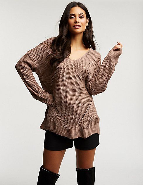 Caged Back Pullover Sweater V Neck Pullover Sweater Caged Back Pullover Sweater Chenille Crew Neck P | Charlotte Russe