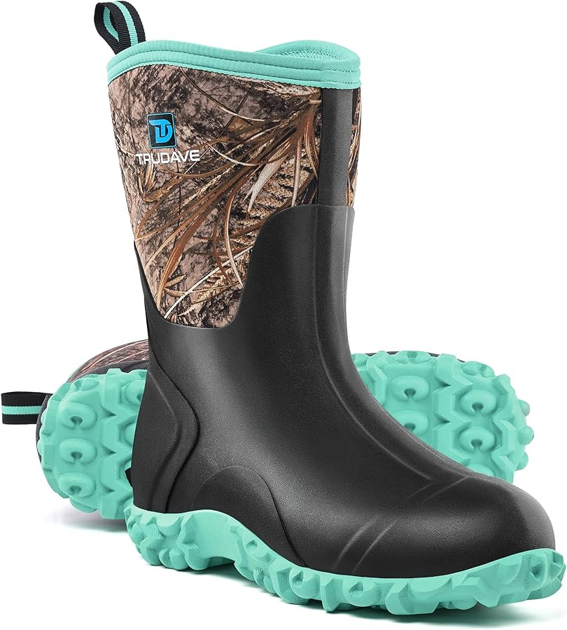 Trudave Rubber Boots for Women with Steel Shank, 6mm Neoprene Mid Calf Rain Boots, Waterproof Ins... | Amazon (US)