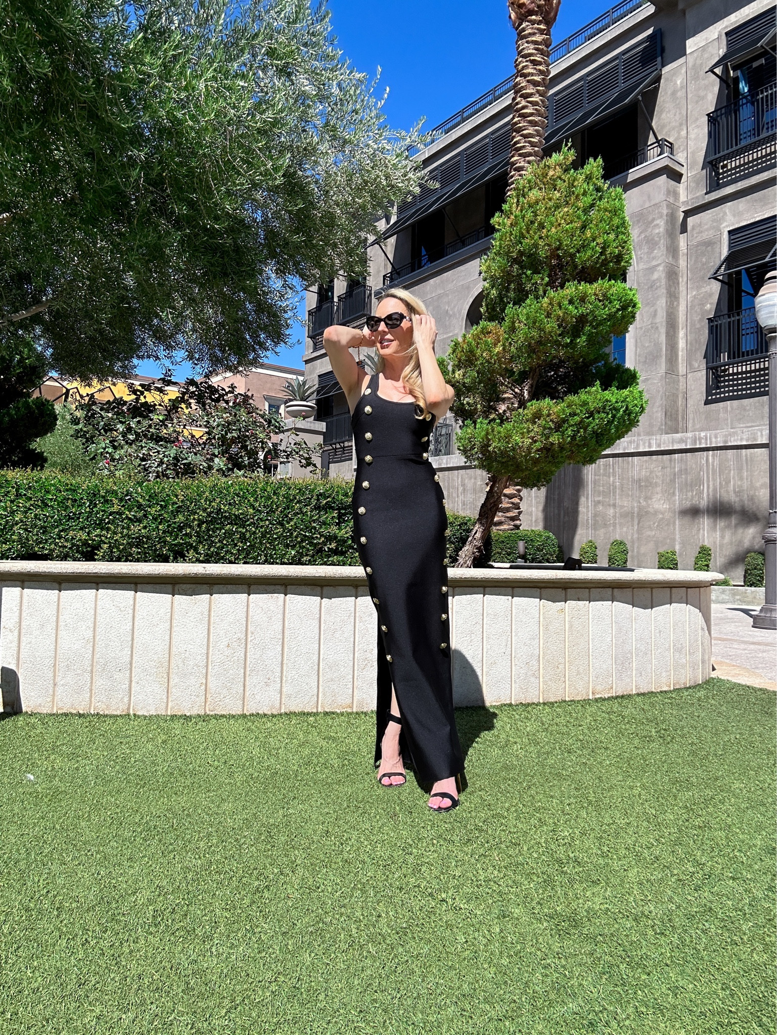 A black bodycon maxi dress is perfect for transitioning into Fall and doesn’t blow up on windy days! I love black dresses with gold buttons for a more luxe touch. If you get the black Balmain dress from Italist (or anything from there) use code RF-220X-D9218D at checkout to be entered to win $500. This exact one is Mew Mews which I can’t link here but if you Google them use code EVEDMM20 for 20% off. I’ve linked similar styles here.

#LTKstyletip #LTKSeasonal