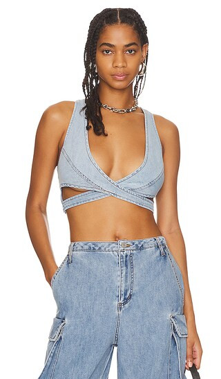 Emma Wrap Bra Top in Blue Wave Wash | Revolve Clothing (Global)