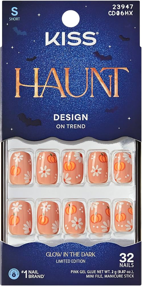 Kiss Haunt, Press On Nails, Nail glue included, 'Nailed by Night', Orange, Short Size, Squoval Sh... | Amazon (US)