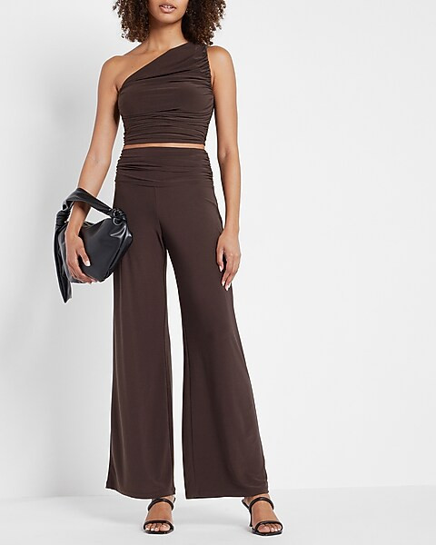 Super High Waisted Ruched Wide Leg Pant | Express