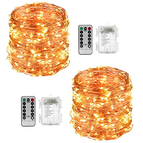 LightsEtc 2 Pack 100 LED String Lights Copper Wire 33ft Warm White Light 8 Modes Remote Control | Amazon (US)