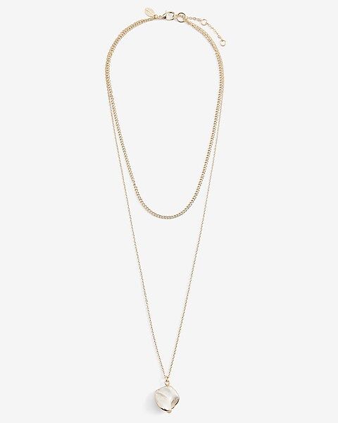 2 Row Curb Chain Pearl Pendant Necklace | Express