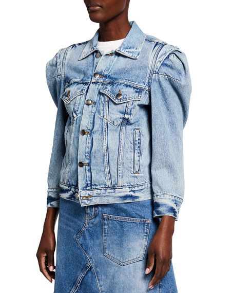 Rosette-Sleeve Denim Jacket | Neiman Marcus