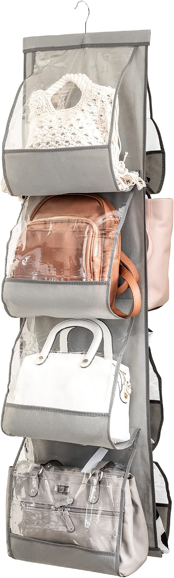 Zober Hanging Purse Organizer For Closet Clear Handbag Organizer For Purses, Handbags Etc. 8 Easy... | Amazon (US)