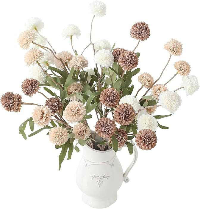 Floroom 9pcs Taupe Beige Mix Faux Silk Mums Artificial Flowers, Bulk Fake Small Mini Chrysanthemu... | Amazon (US)