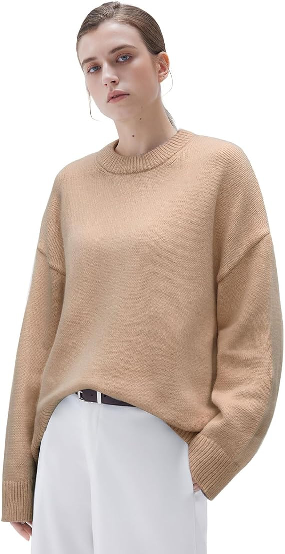 SUUKSESS Women Cashmere Blend Oversized Crew Neck Long Sleeve Pullover Sweaters | Amazon (US)