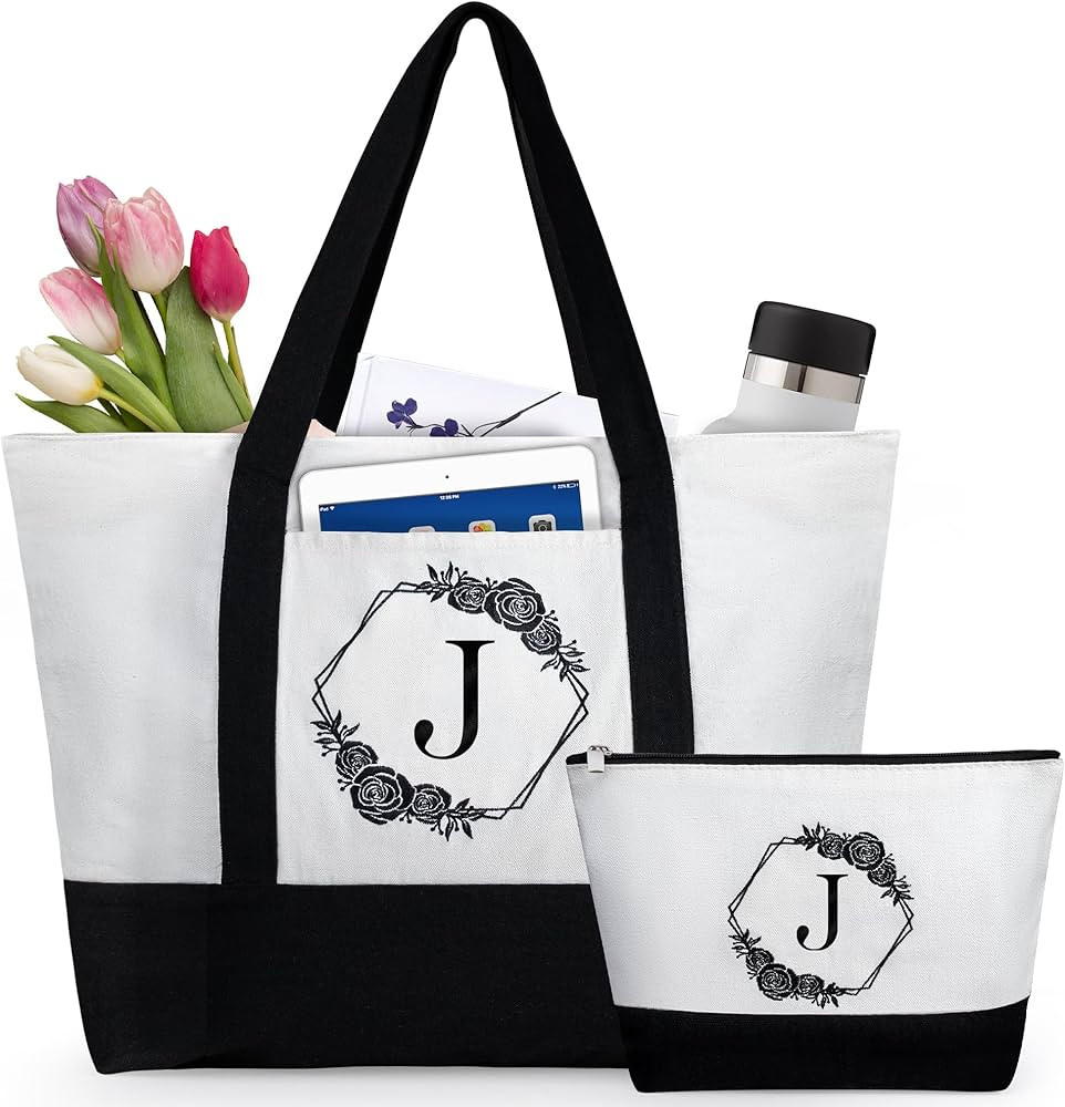 AUNOOL Gifts for Women - Personalized Tote Bags and Makeup Bag, Womens Beach Bag with Zipper Pock... | Amazon (US)