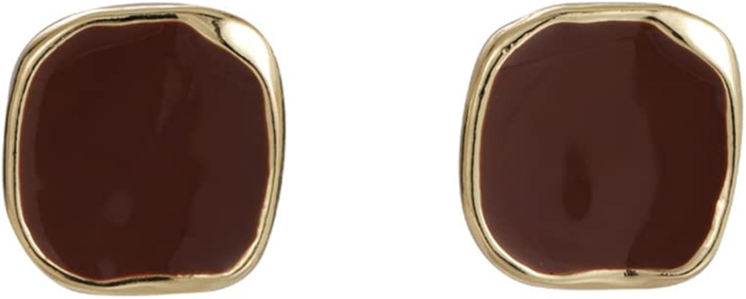 Vintage Brown Enamel Gold Trim Irregular Square Ear Studs for Women Earrings | Amazon (US)