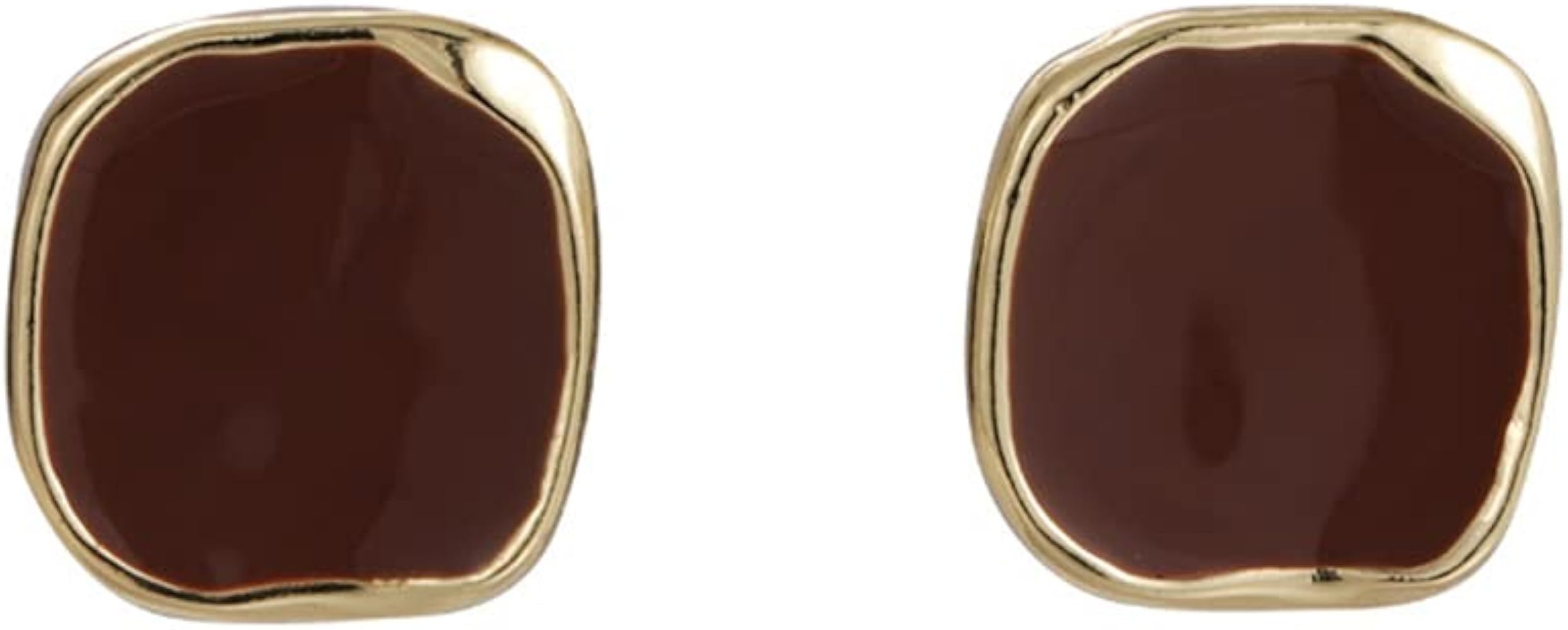 Vintage Brown Enamel Gold Trim Irregular Square Ear Studs for Women Girls Earrings | Amazon (US)