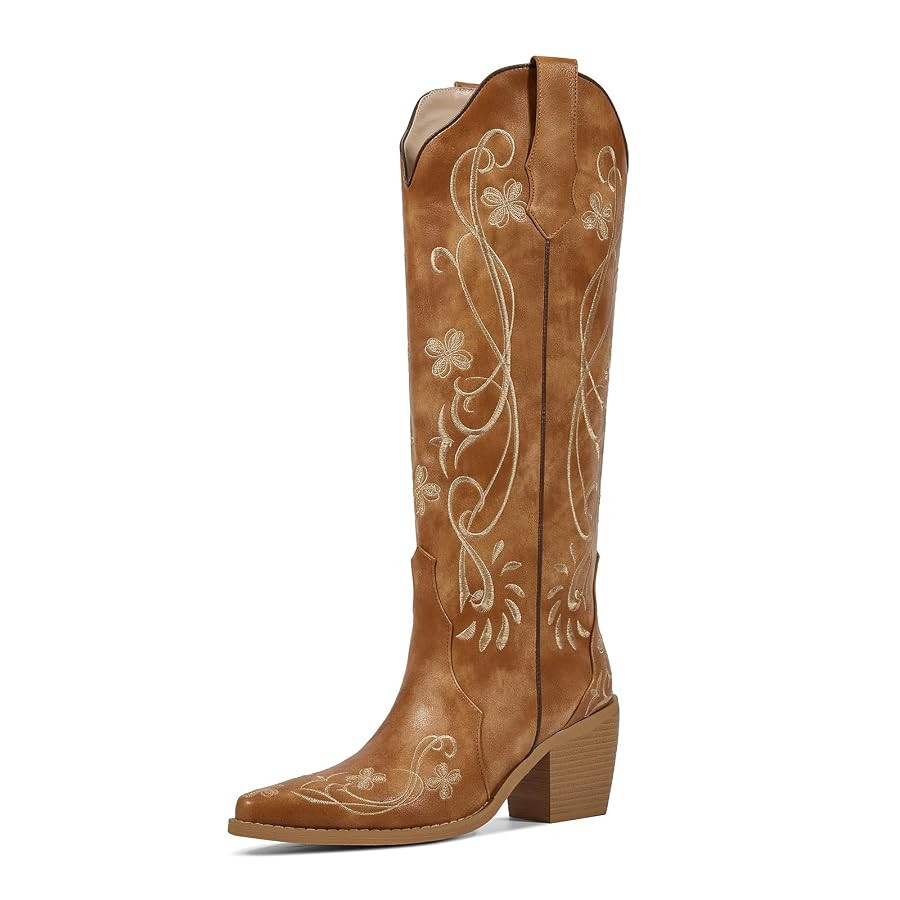 wetkiss Cowboy Boots for Women Knee High Cowgirl Boots, Western Boots with Floral Embroidered Poi... | Amazon (US)