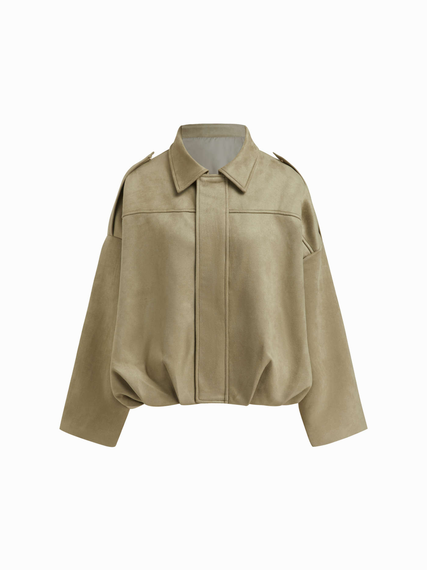 Suede Collar Long Sleeve Zip Through Oversized Jacket | Cider