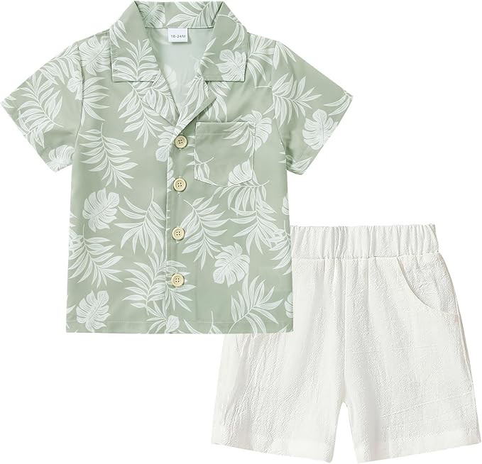 YALLET Toddler Boy Clothes Summer Outfits Short Sleeve Button Down Shirt+Shorts Baby Boy Beach Ca... | Amazon (US)