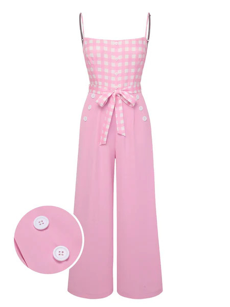 Pink 1950s Gingham Plaid Suspender Jumpsuit | Retro Stage