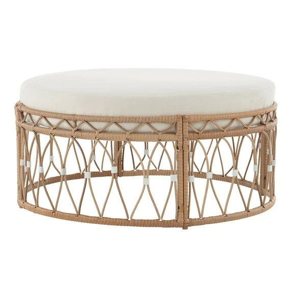 Better Homes & Gardens Lilah Outdoor Wicker 36" Round Ottoman, White | Walmart (US)