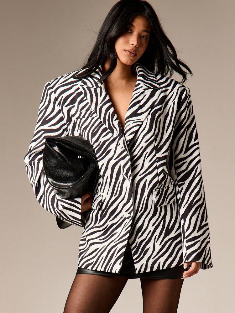 AiiRZ Oversized Zebra Print Blazer For Women Professional Animal Print Jacket Business Casual Outerwear | SHEIN