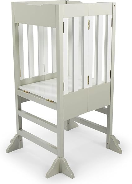 Milliard Wooden Kids Kitchen Step Stool Helper, Foldable – for Kids and Toddlers Grey and White | Amazon (US)