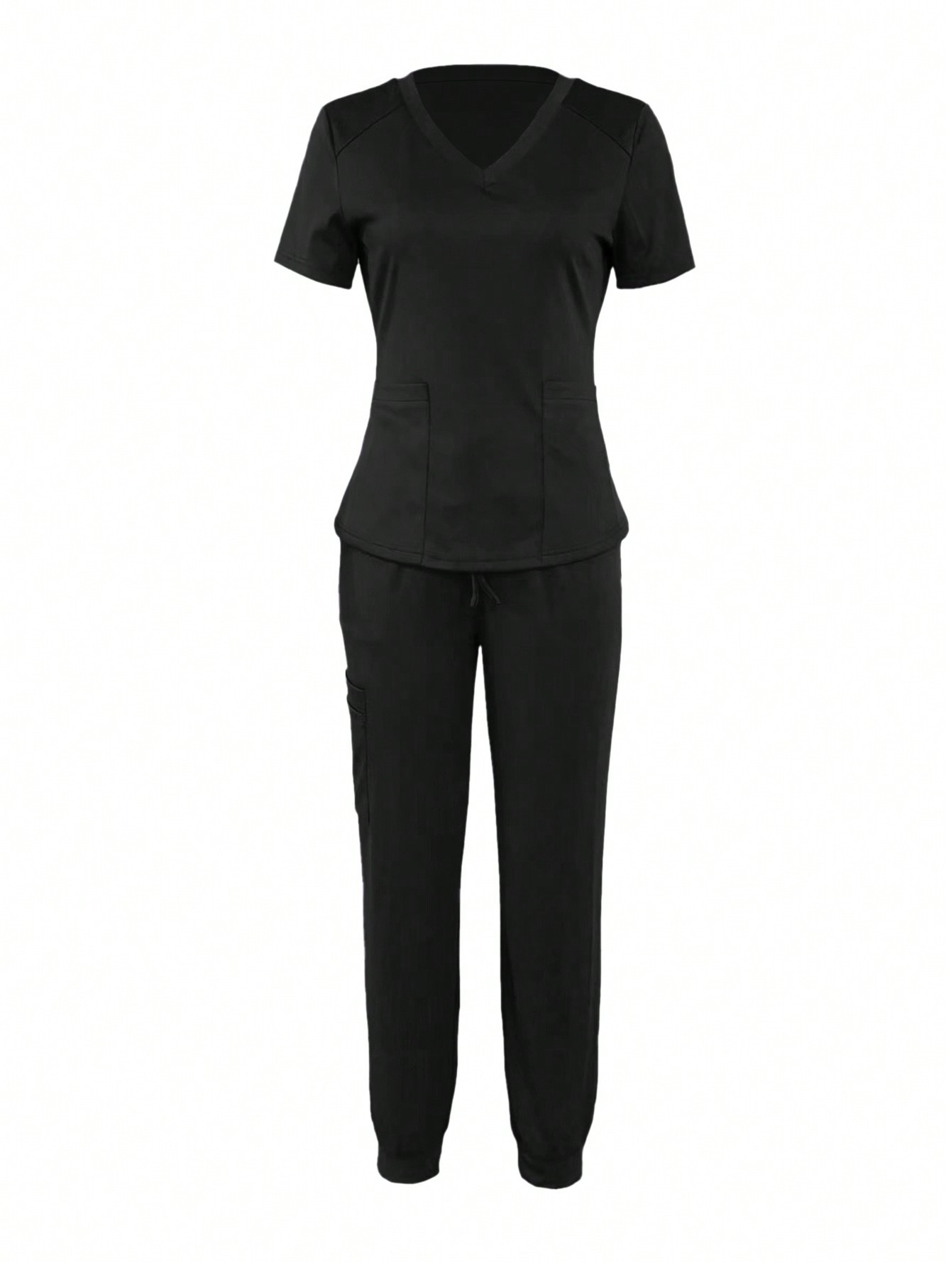 SHEIN LUNE Casual Solid Color Short Sleeve Top & Pants Scrubs Set | SHEIN