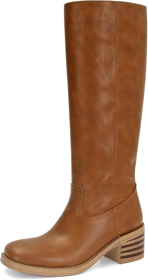 DOEYG Women's Banana Knee High Boots Square Toe Chunky Block Heel Tall Boots Wide Calf Fashion Co... | Amazon (US)
