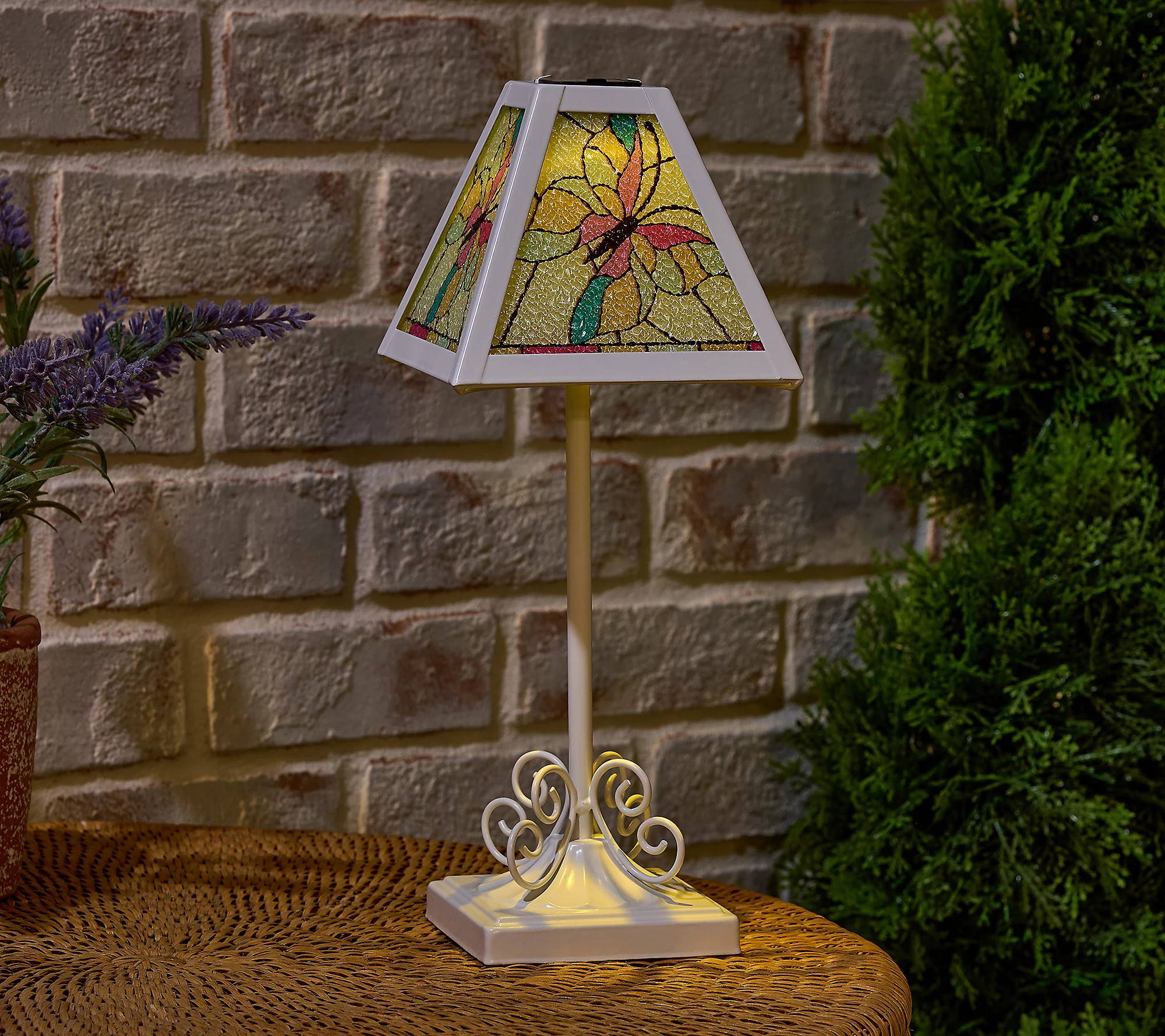 Garden Reflections Solar Faux Stained Glass Table Lamp | QVC