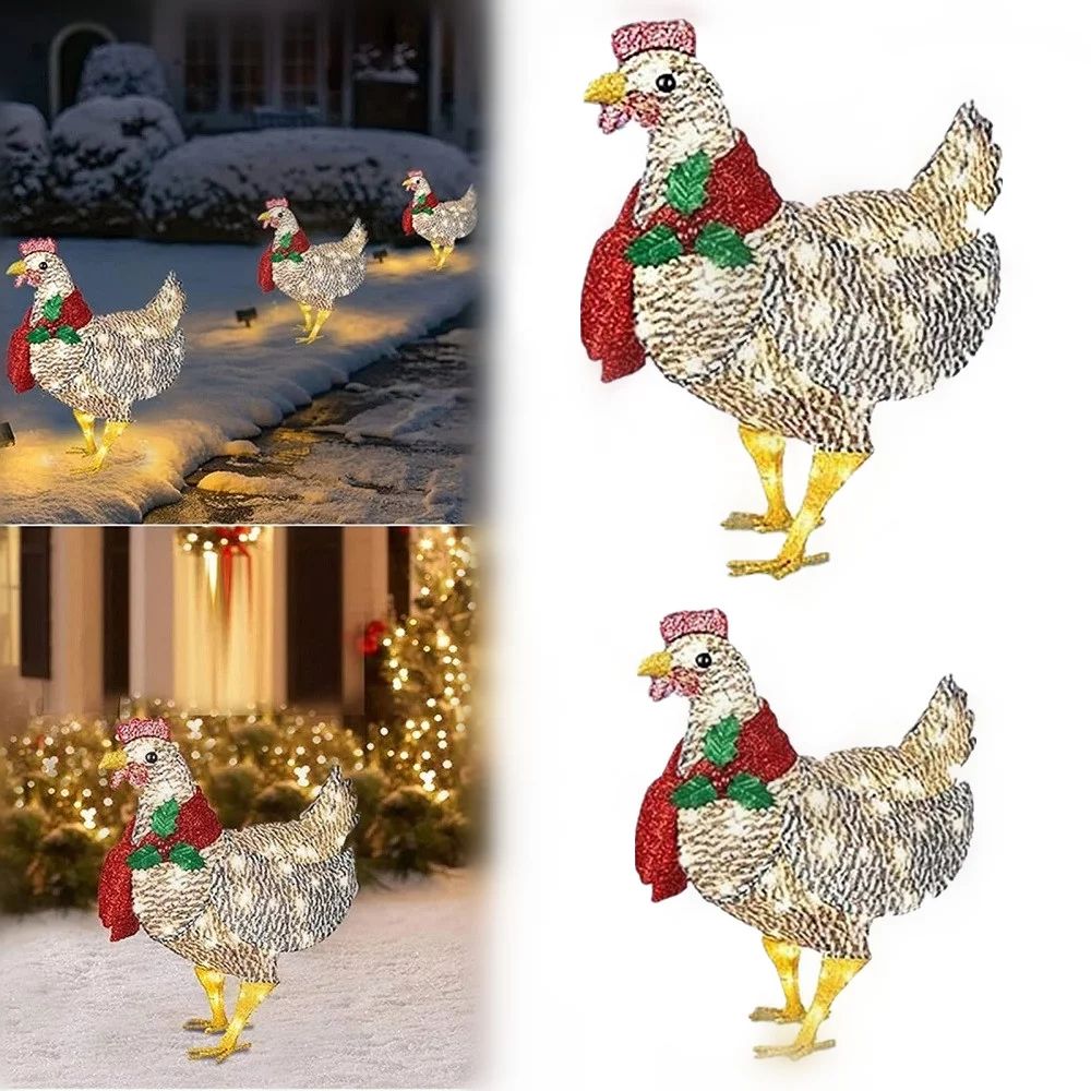 Small/Large Christmas Outdoor Decor, 50leds Light-Up Metal Chicken with Red Mistletoe Scarf Anima... | Walmart (US)