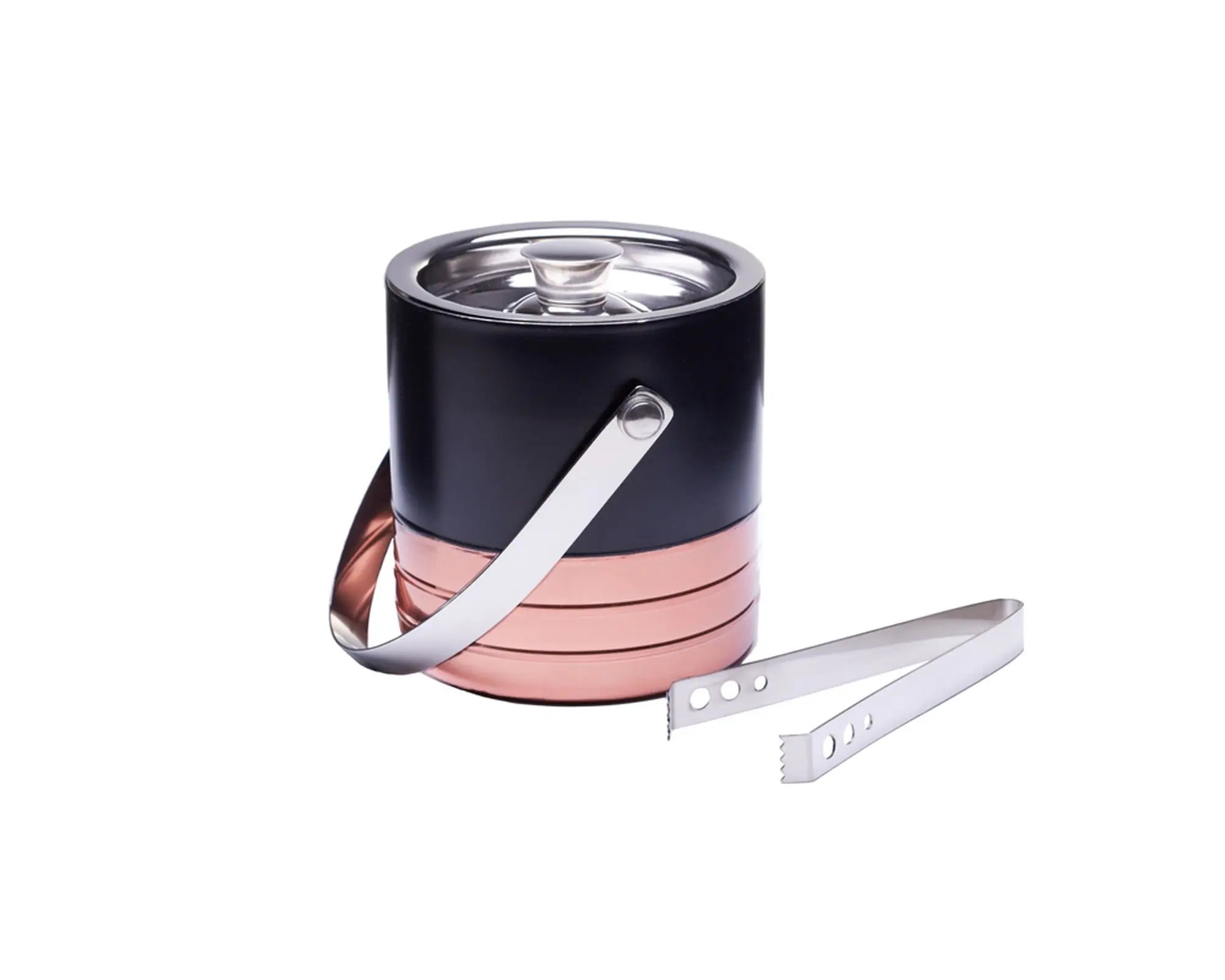 Sol Living 0.4-Gallon Half copper ribbed Stainless steel Ice Bucket with Tongs in Black | SL-B04-IB | Lowe's