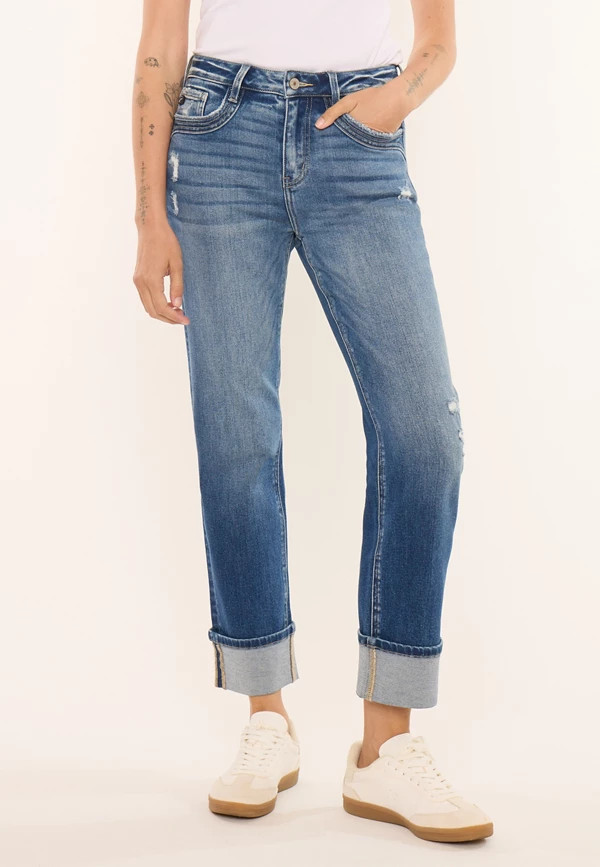 KanCan\u2122 High Rise Seamed Pocket Cuffed Hem Straight Jean | Maurices