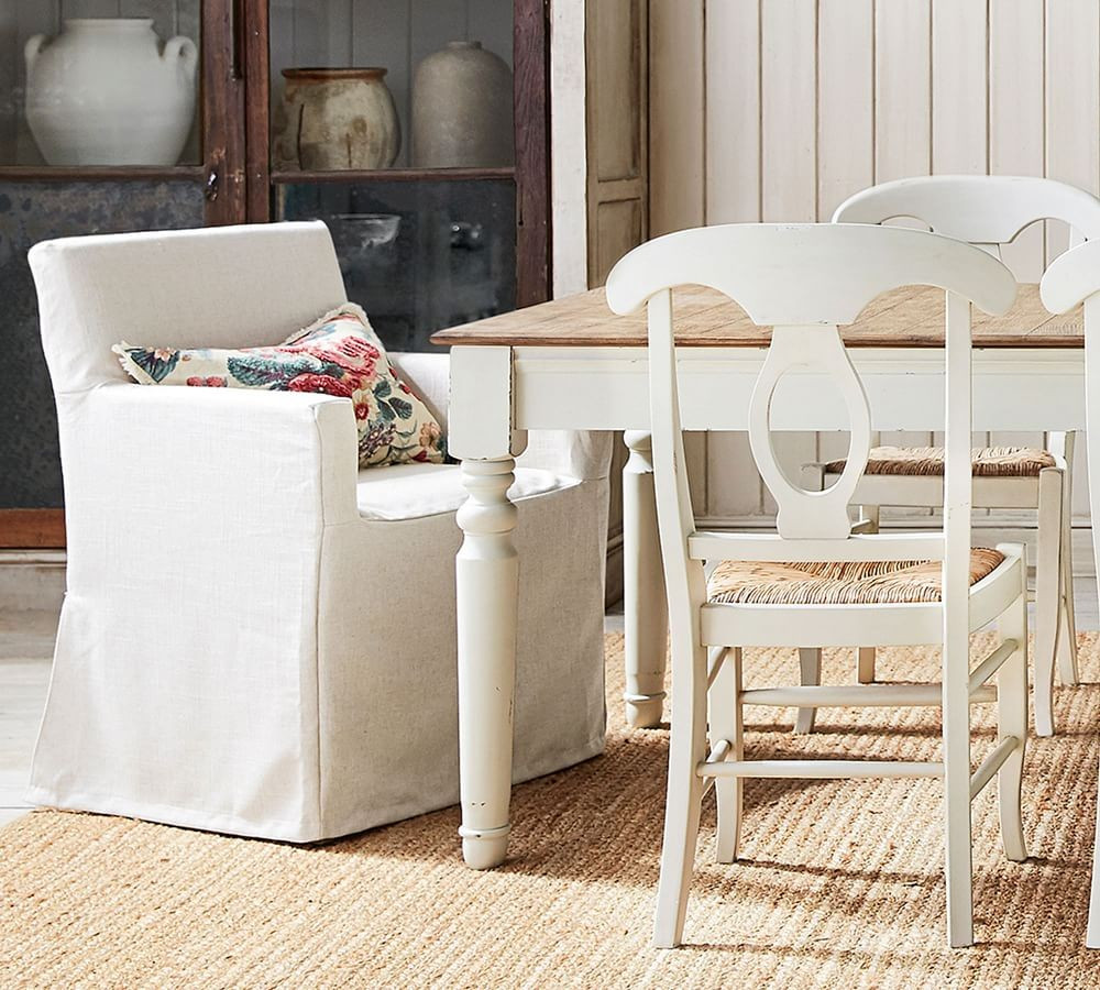 Classic Dining Armchair Long Slipcover Only, Twill White | Pottery Barn (US)