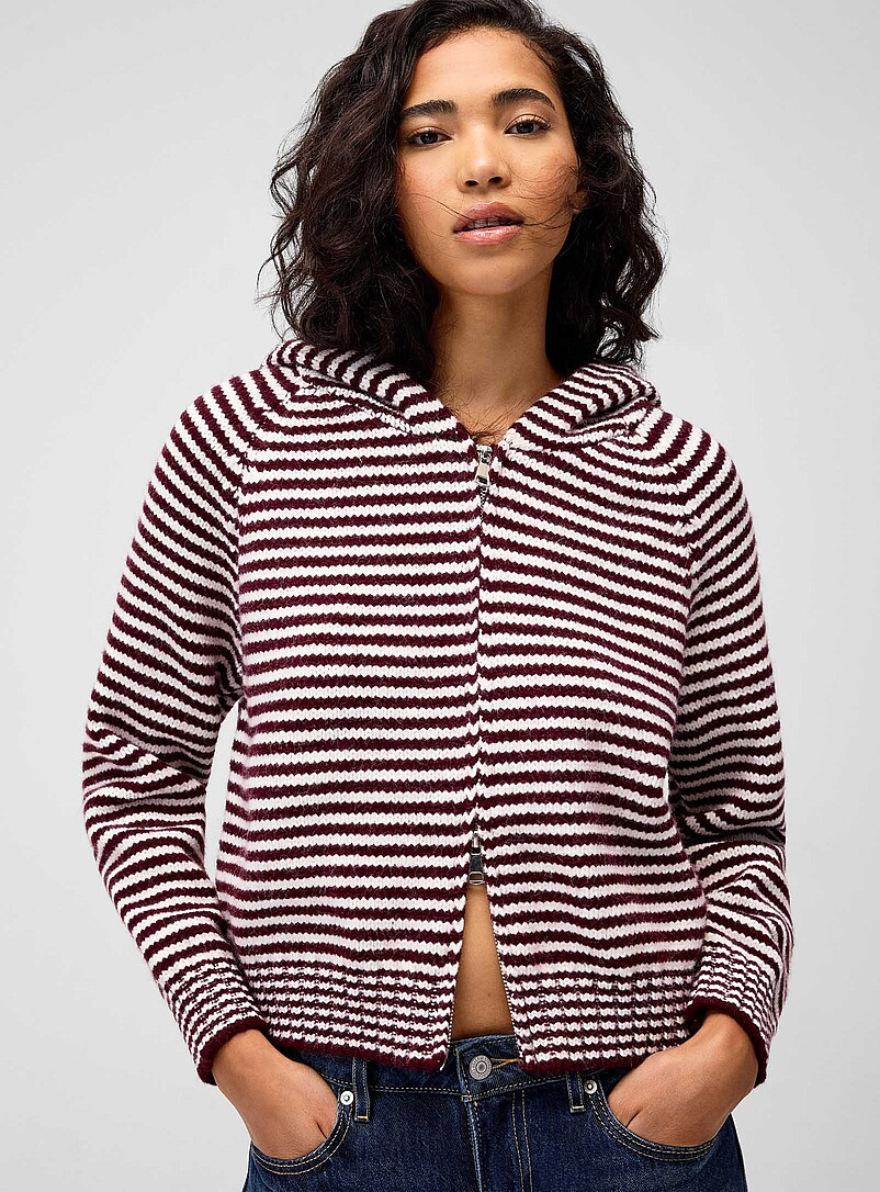 Striped zippered hooded cardigan | Simons