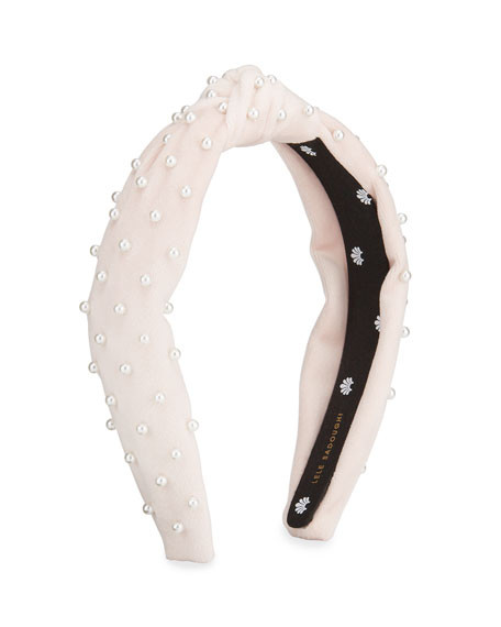 Lele Sadoughi Petite Velvet Pearl Beaded Knotted Headband | Neiman Marcus