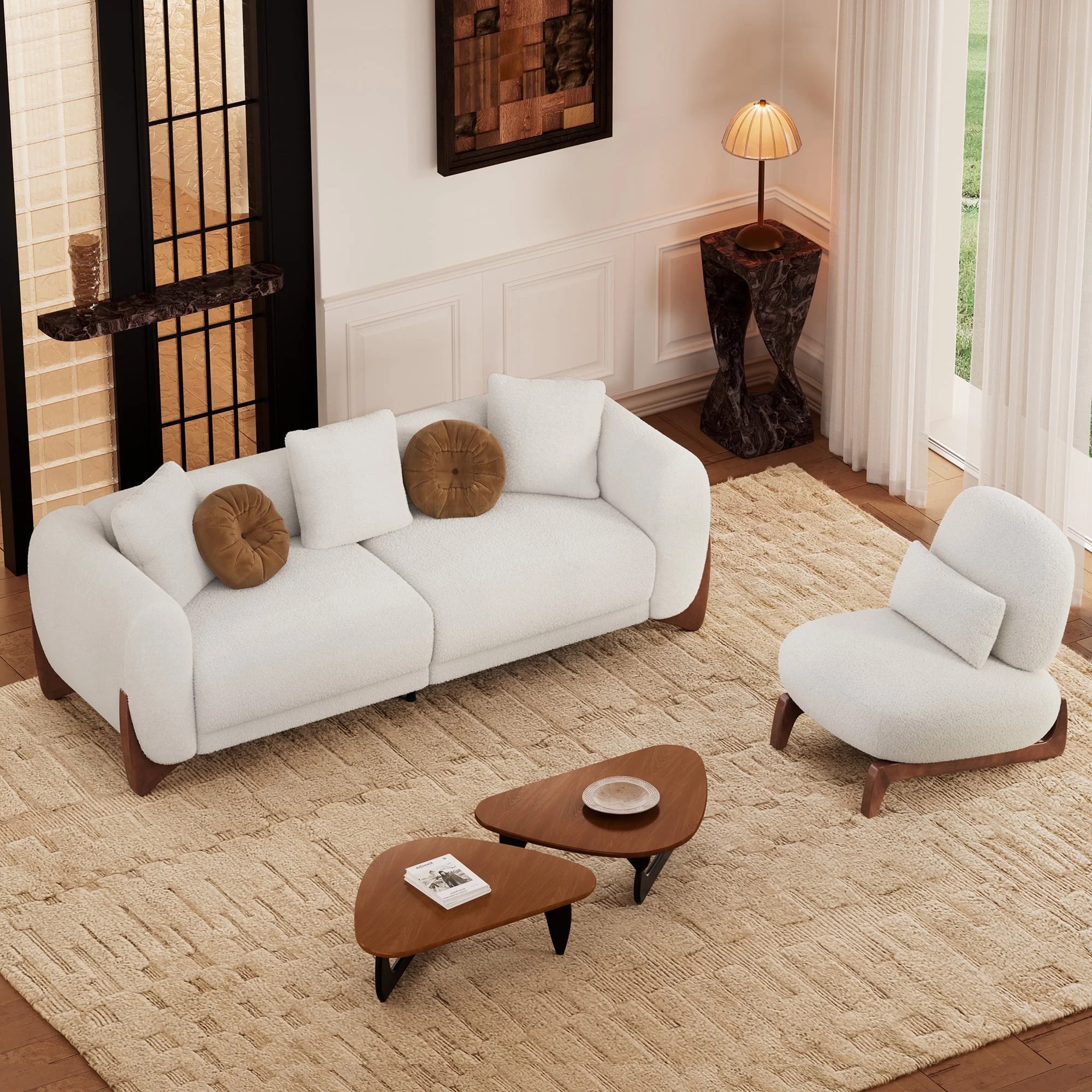 Morden Fort Cloud Sofa and Accent Armless Chair Set, Sherpa Comfy Boucle Couch 2 Pcs Living Room ... | Walmart (US)