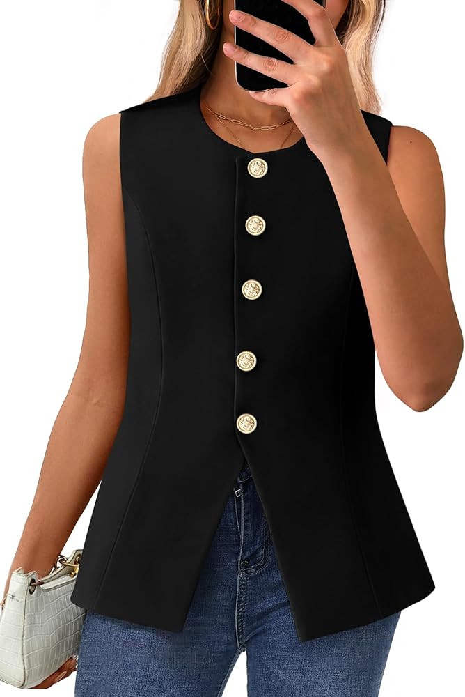BTFBM Summer Sleeveless Blazer Vest for Women Dressy Button Down Round Neck Business Casual Outfi... | Amazon (CA)