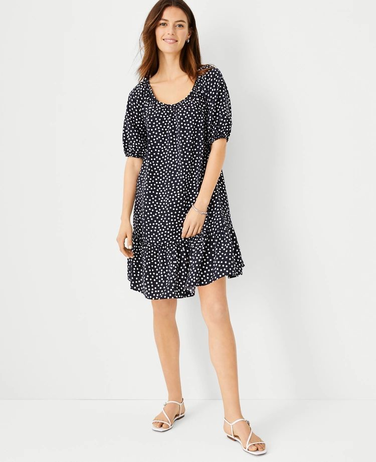 Polka Dot Tie Back Flounce Shift Dress | Ann Taylor (US)