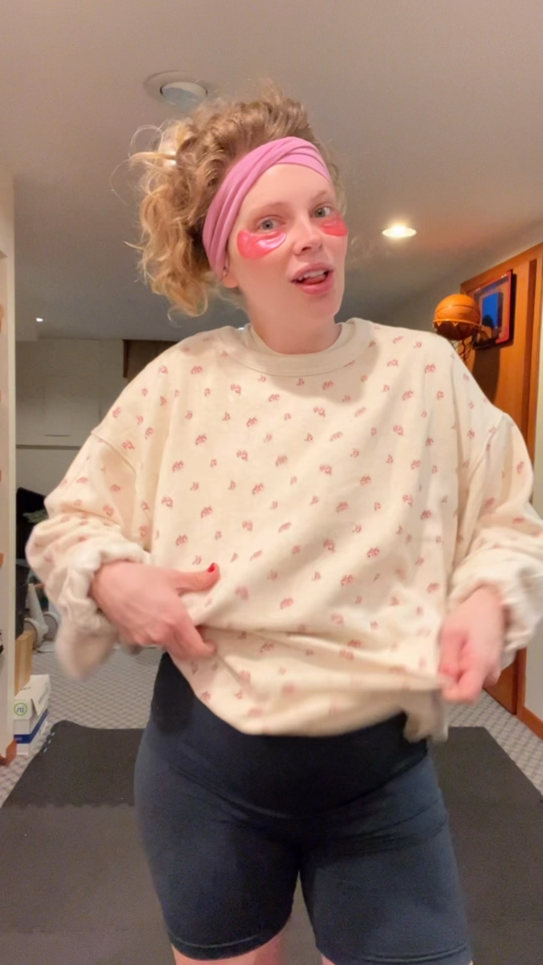 Workout fit of the day! I love the floral details on this sweatshirt! It’s just so so cute!!! Size medium in sweatshirt, size large in bra, size medium in t shirt, and size medium in biker shorts 

#LTKBump