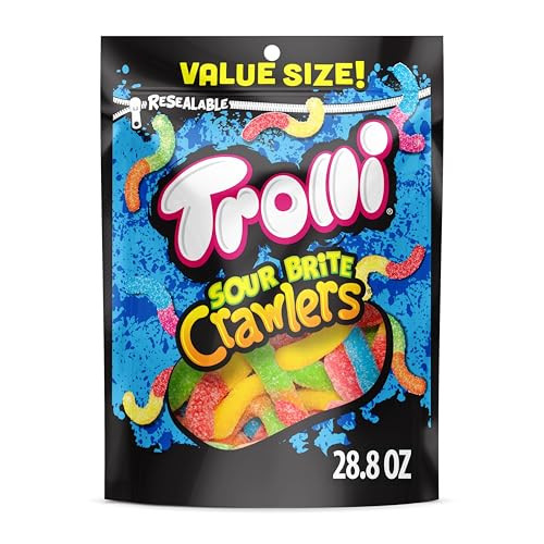 Trolli Sour Brite Crawlers, Candy, Cherry-Lemon, Strawberry-Grape & Orange-Lime, Sweet and Sour, Gummy Worms, Halloween Treat, 28.8 oz | Amazon (US)