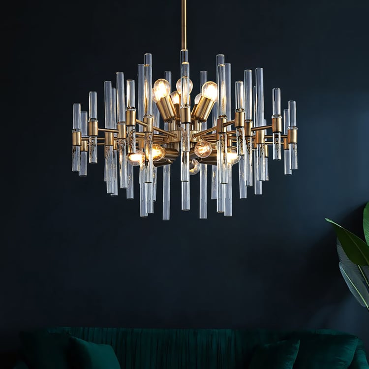 Crylick Modern Metal & Glass 20-Light Kitchen Island Pendant Light Chandelier in Brass | Homary