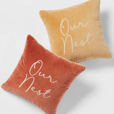 Velvet Embroidered 'Our Nest' Square Throw Pillow - Threshold™ | Target