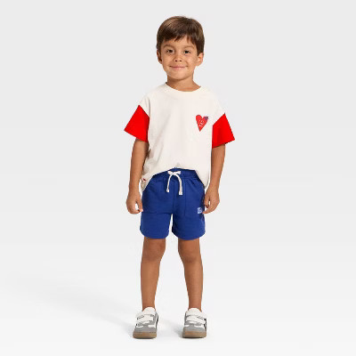 Toddler Boys' Valentine's Day Short Sleeve T-Shirt and Shorts Love Bug Set - Cat & Jack™ Cream 2T | Target
