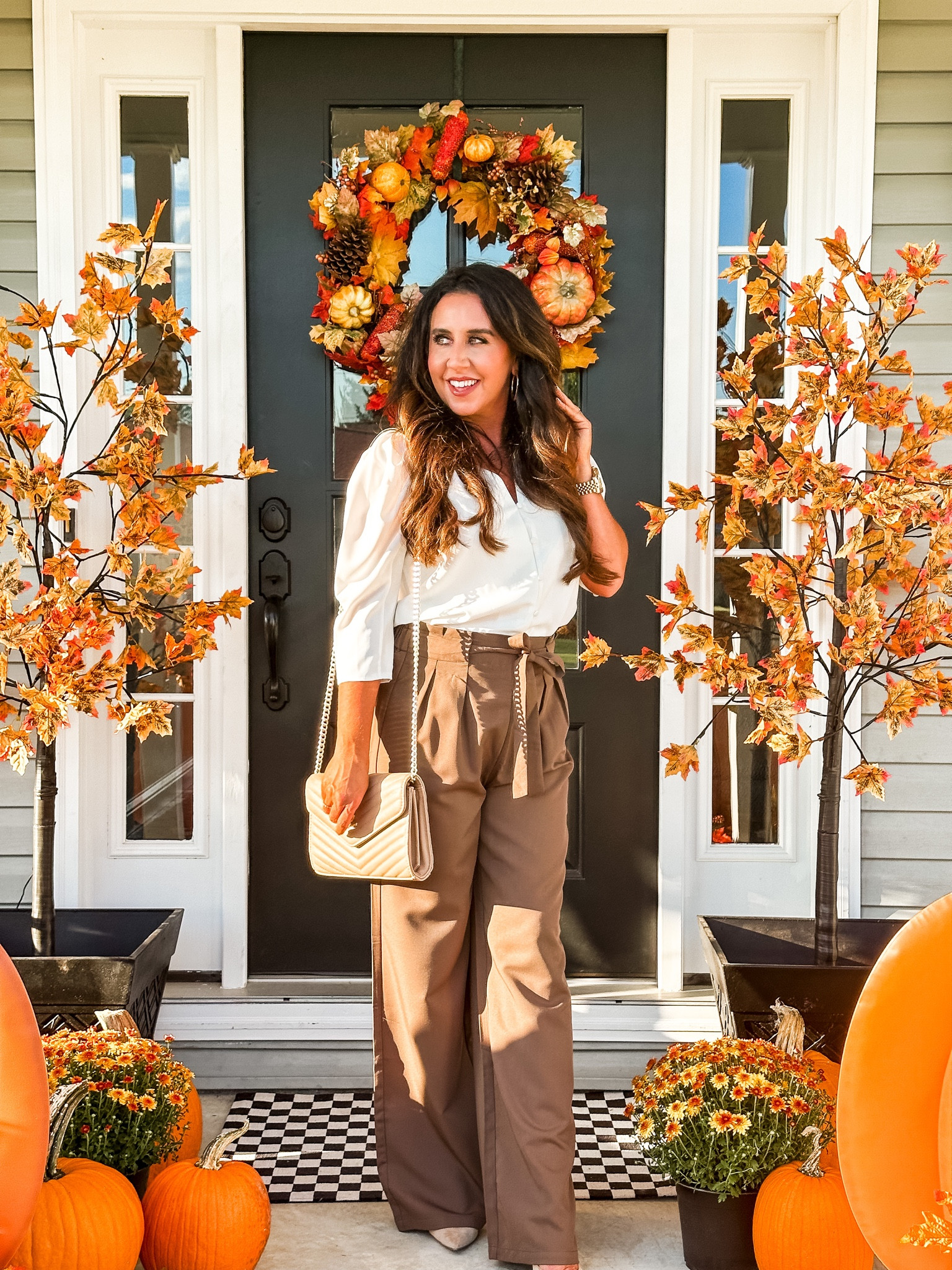 Workwear Outfit
Fall Outfit
Cream blouse/ brown Tie waist paints
CoalfieldFancy is wearing size small in both

#LTKxPrime #LTKfindsunder50 #LTKover40