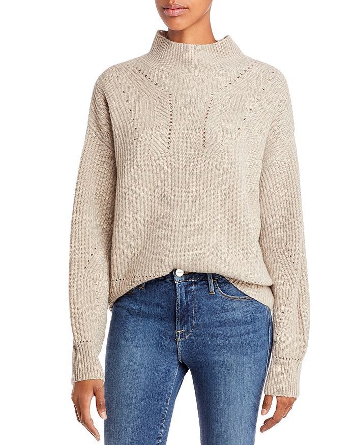 Novelty Stitch Mock Neck Sweater, Cashmere Sweater, Beige Sweater, Mock Neck Sweater, Bloomingdales | Bloomingdale's (US)
