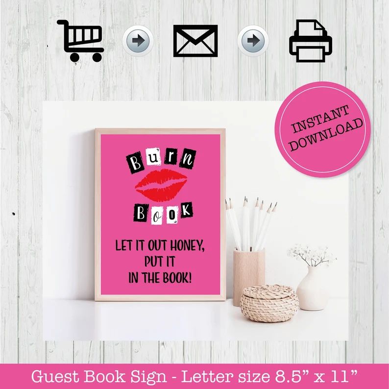 Mean Girls Guest Book Sign Mean Girls Bridal Shower Sign Printable Guest Book Sign Burn Book DIY ... | Etsy (US)